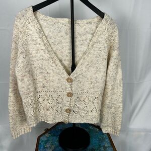 Cropped Wool Knit Cardigan Sweater Oatmeal Cream Button Front Cottagecore